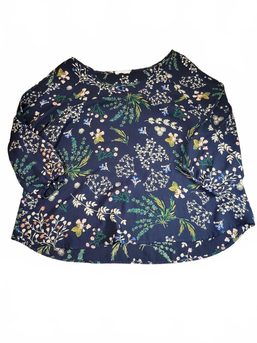 Le Lis Navy Blue Floral Print Cold Shoulder Blouse Women's XXL